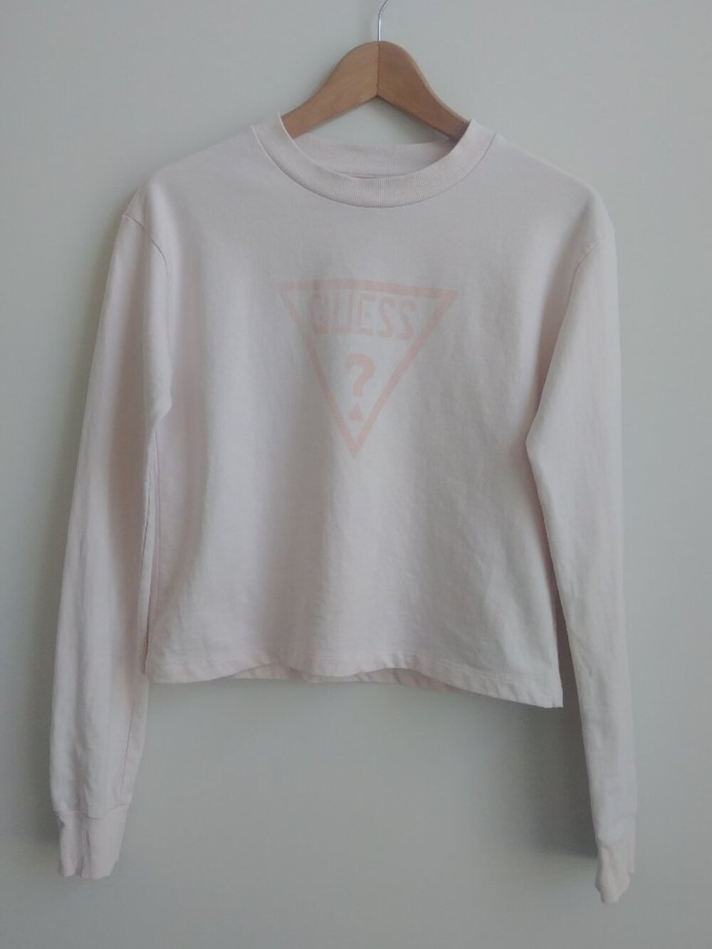Guess Medium pale light pink cotton sweatshirt long sleeve top with logo